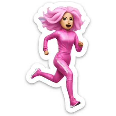 Lady Gaga running in a pink sci-fi outfit and pink hair sticker
