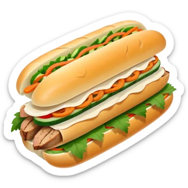 make it cute, chibitraditional banh mi with char grilled pork


    Very crusty baguette

    Mayo 

    Pickled carrot 

    Cucumber, coriander/cilantro, green onion, chilli 
 sticker