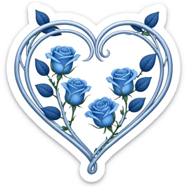 heart shape silver vine with blue roses border sticker