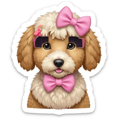 Cute Golden doodle with pink bow sticker