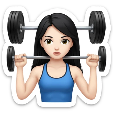 pale girl with long black hair lifting a barbell sticker