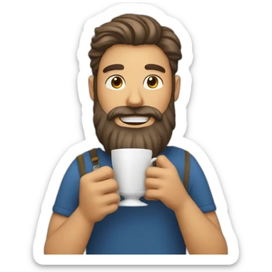 a man with beard drinking tea with a beautiful cup sticker