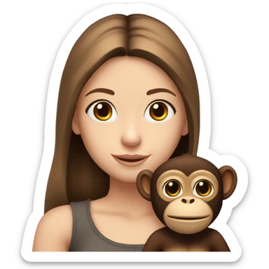 gorgeous white girl with long brown hair with monkey on her shoulder  sticker