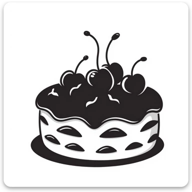 Hand-drawn whole chocolate cake with cherries on top sticker