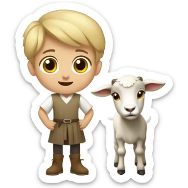 young shepherd with blond hair 10th century with short tunic and goat sticker