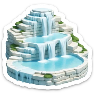 Cinematic Realistic Pamukkale Landmark Emoji, showcasing surreal cascading terraces of thermal waters rendered with ethereal textures and soft, luminous lighting. sticker