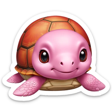 light pink turtle with a perfectly round head (not oval) in chibi style, red shell, cute, adorable, looks like a stuffed animal with no details in skin sticker