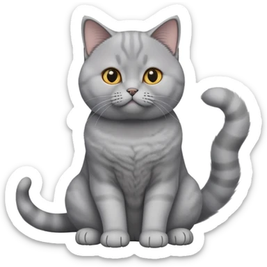 cinematic-[British shorthair cat]-realistic-full-body-sitting-emoji,-tail-curled-playfully-around-its-paws,-head-tilted-dramatically,-fluffy-[grey]-fur,-simplified-yet-hilariously-adorable-features,-highly-detailed,-glowing-with-an-almost-sarcastic-glow sticker
