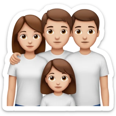 boy with brown hair in white T-shirt,with mom, dad and twin sisters sticker