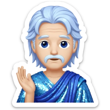 Uranus Sky God with long white hair, periwinkle sequin toga sticker