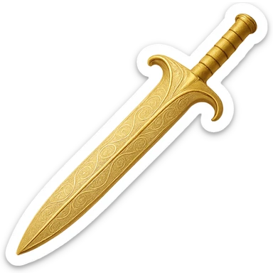 Recolor this weapon to a plated gold color with ornate engravings inlaid with silver. The gold should be rich and metallic, and the engravings should have a bright, reflective silver finish. Transparent background. sticker