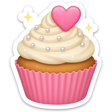 Make the cupcake pink with pearls and sparkles in emoji style. Remove the background. The style should resemble apple style emojis with a clean and concise look. sticker