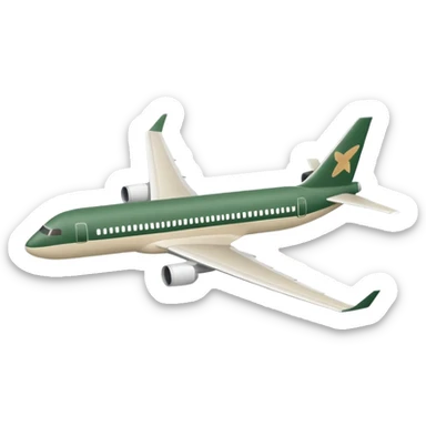 minimalist long passenger airplane, fully light beige (milky), only dark green (#173e12) accents, Apple emoji style, no text sticker