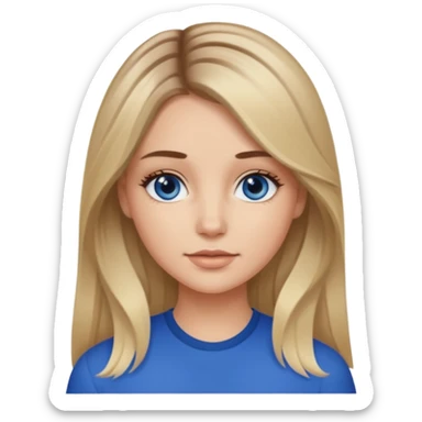 white girl long light brunette / blonder hair girl with darker roots in her hair middle part and dark blue eyes that's not really tan but not pale sticker