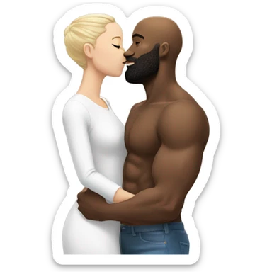 White brunette kissing muscular black bald man with beard sticker