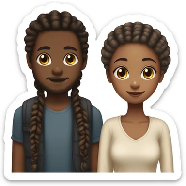 Realistic black girl with box braids and light skin boy with short curly hair and a short beard hugging sticker
