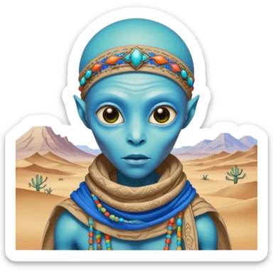 alien living in desert, colorful, accessories, just face  sticker