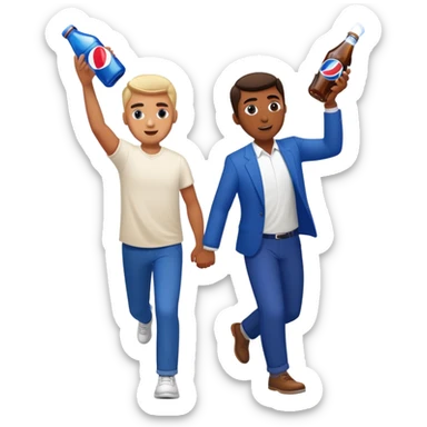 Guy with a bottle of Pepsi chasing a guy with a mentos sticker