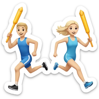 No that looks like a sword fight.  Make two people in a relay race with one large bright baton passing it from one person to the next while running and smiling.  sticker