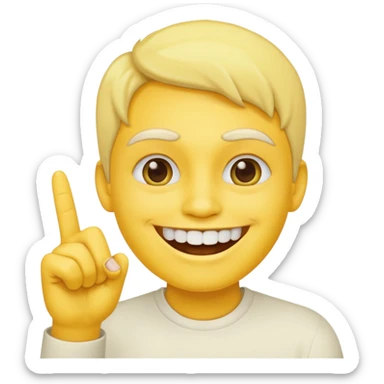 Emoji tête jaune avec un sourire et le doigt à moitié devant les dents  sticker