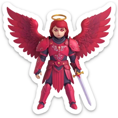 sinister warrior angel with blood-stained armor and crimson wings sticker
