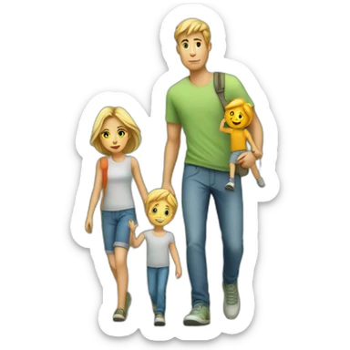 Young white Familie with boy skinny casual walking sticker