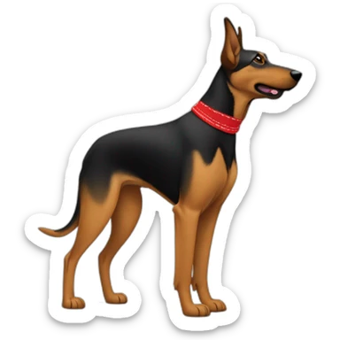 75% Coonhound 25% German Shepherd mix dog wearing small plain red bandana side view full body in profile left facing sticker