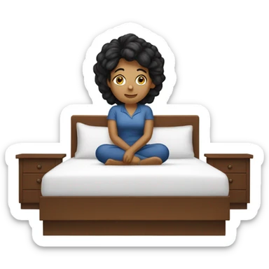 Morenita con pelo lacio acostada en su cama sticker