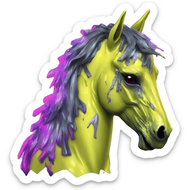 .Zombie_ Vaporwave black holographic oilslick zombie unicorn yellow caution tape graffiti Pegasus sticker