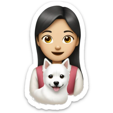 asian girl with Japanese spitz dog sticker