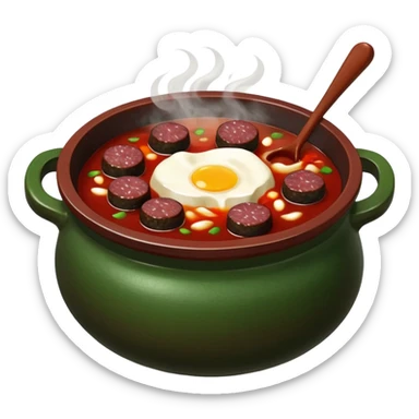 steaming hot bowl of Korean sundae gukbap blood sausage soup in traditional earthenware pot sticker