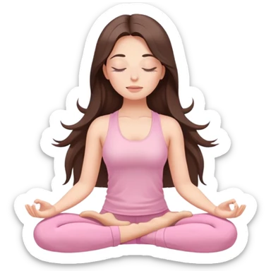 Brunette long hair Woman wearing pastel pink with eyes closed and long eyelashes doing yoga mediation  sticker
