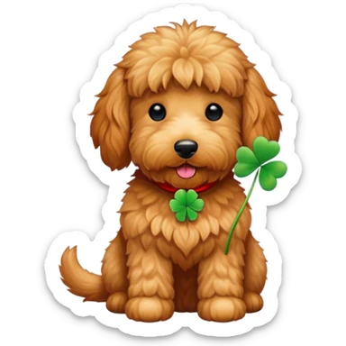 Red golden doodle with clover sticker