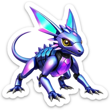  exotic shiny colorful futuristic modern cyber-Fakémon-Digimon-Trico-Vernid-creature sticker