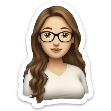 Pregnant White woman with long brown hair and glasses sticker