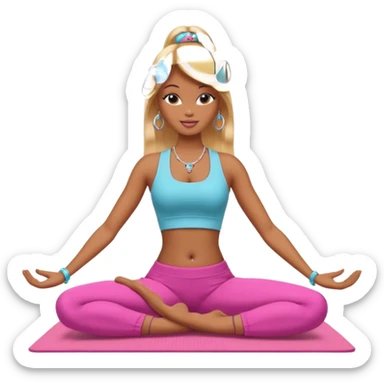 Brown skin blonde hair Barbie doing yoga with belly button pierced sticker
