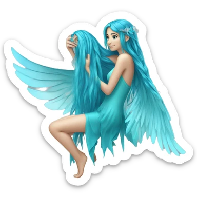 Beautiful, fairy, blue, turqoise, long hair, big wings sticker