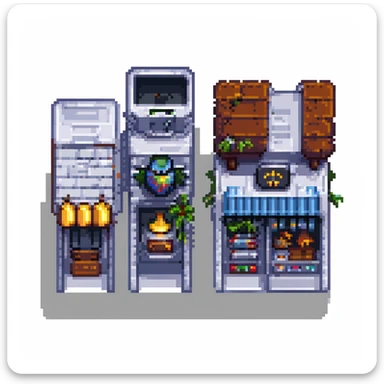 Wide pixel art background of a dark Gotham City street. Empty road with sidewalk, flickering lamppost casting light, trash bins nearby, distant shadowy silhouettes. Tall buildings in the background, moody atmosphere, subtle rain or fog. sticker