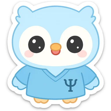 Change the baby owl's uniform to a blue psychology scrub, keeping the kawaii style, with a transparent background. sticker