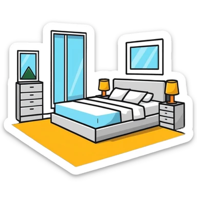 large bedroom with beautiful decorations, string lights, canopy bed, decorative elements sticker