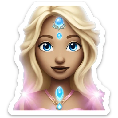 magical diva with thin pink andromedan face long blonde hair and blue eyes glowing third eye sticker