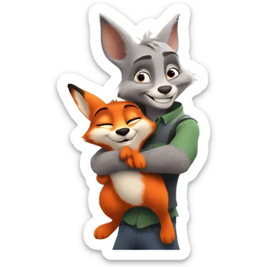 The orange fox Nick Wilde from Zootopia embracing the grey bunny Judy Hopps from Zootopia sticker