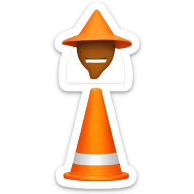 Orange traffic cone on a guy head who hide eyes sticker
