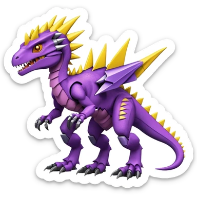 Cool Edgy Purple Yellow Digimon-Fakemon-Guilmon-Velociraptor-Dragon-Mecha full body sticker
