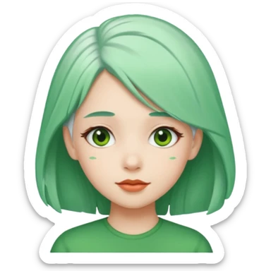 girl with green hair clip, white hair. sticker