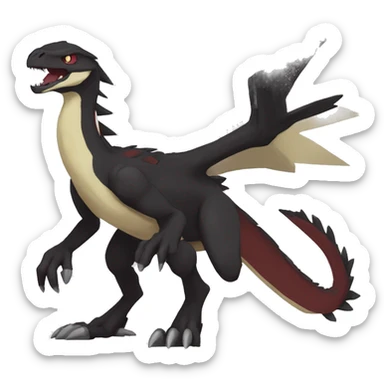  Cool Edgy Black Digimon-Fakemon-Raptor-Reptile with beige belly and maroon-colored mane full body sticker