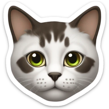 Chat 99% blanc, poil long, yeux verts, haut de la tête marron avec une tache noire sticker
