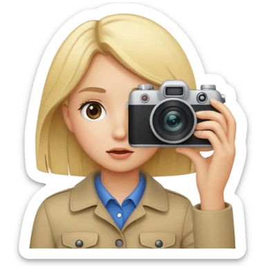 blonde girl photographer cartoon taking picture in middle of taking picture camera in front of face sticker