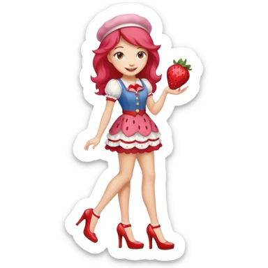pretty and cute realistic modern day strawberry shortcake full body with high heels emoji sticker