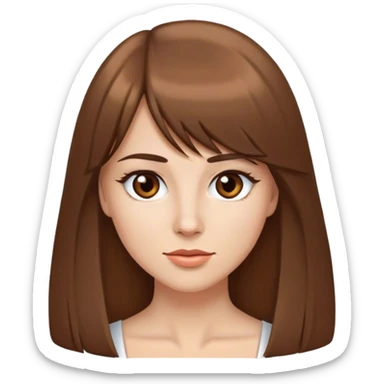 Create a Caucasian woman with brown luscious straight hair and side swept bangs and brown eyes  sticker